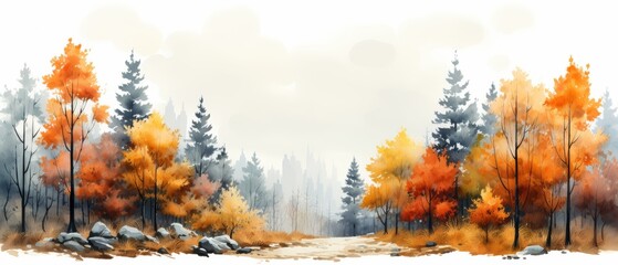 Serene Autumn Landscape in Watercolor Style with Nature's Palette