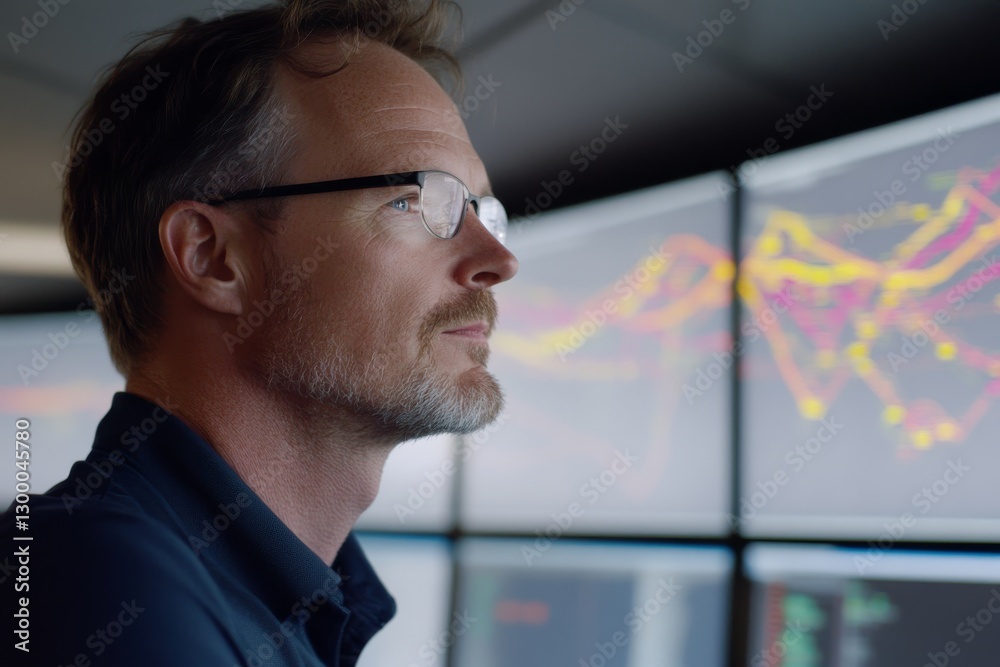 Aufkleber Close-up of an engineer deeply engaged in complex aircraft designs, showcasing dedication and precision in a modern, high-tech environment with ample copy space