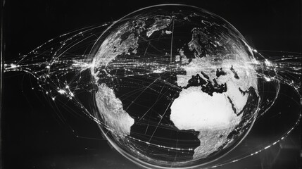 Naklejka premium Globe illuminating global connections world digital artwork abstract aerial view bright distribution paths