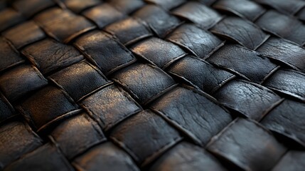 a close-up shot of a woven black leather texture, showcasing a detailed pattern and elegant craftsmanship