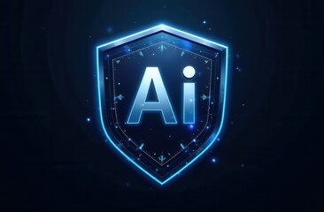 Futuristic ai logo with neon glow and protective shield design