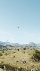 Vast Grassland Landscape Under a Clear Blue Sky