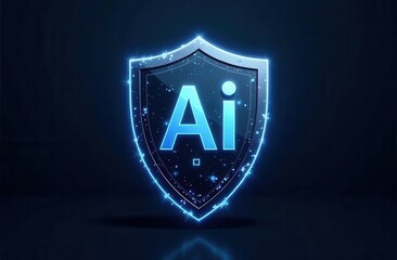 Futuristic ai technology shield with neon blue glow