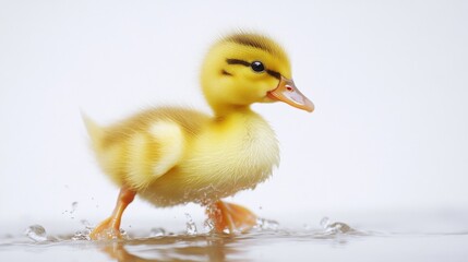Duckling playing in puddle outdoor park nature scene sunny day playful perspective