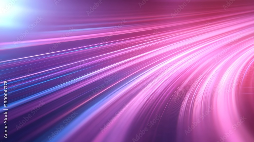 Poster Close-up of vibrant pink and blue wave lines flow against a deep gradient background, enhanced by soft bokeh lights for a modern data transfer representation