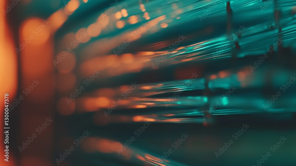 Aufkleber close-up view of illuminated blue fiber optic cables showcasing a modern design, set against a black