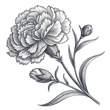 detailed black and white carnation flower drawing clip art preview