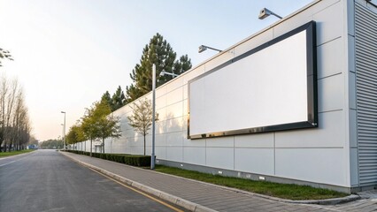 Blank Outdoor Advertising Billboard Mockup on Company Wall