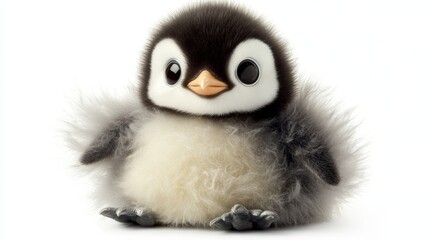 Fototapeta premium Fluffy baby penguin antarctic ice wildlife photography isolated habitat close-up view adorable concept