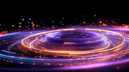 Naklejka premium glowing neon rings spinning around a central point, creating a sense of energy and movement