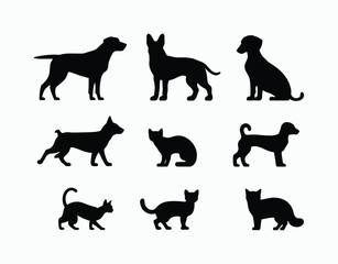 Animal Silhouette of Dog and Cat Vector Template Illustration