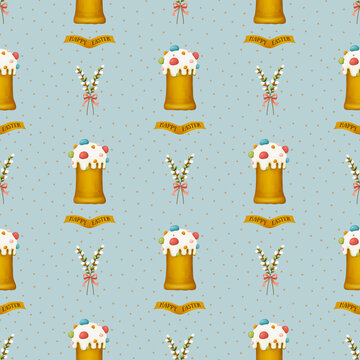 Easter seamless pattern background with spring easter elements. 
