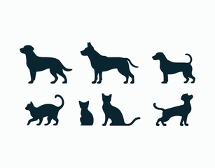Cute Dog and Cat Silhouette Vector Template Illustration