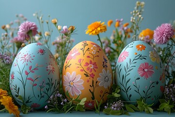 Fototapeta premium Happy Easter Background with colored Easter eggs.