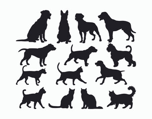 Dog and Cat Silhouette Collection EPS Vector Template Illustration