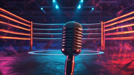 Boxing showdown arena podcast background urban setting fighter's perspective bold concept