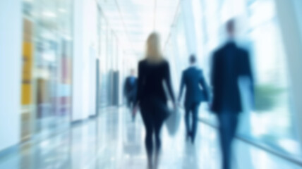Defocused people walking in the modern office building. AI Generated Images