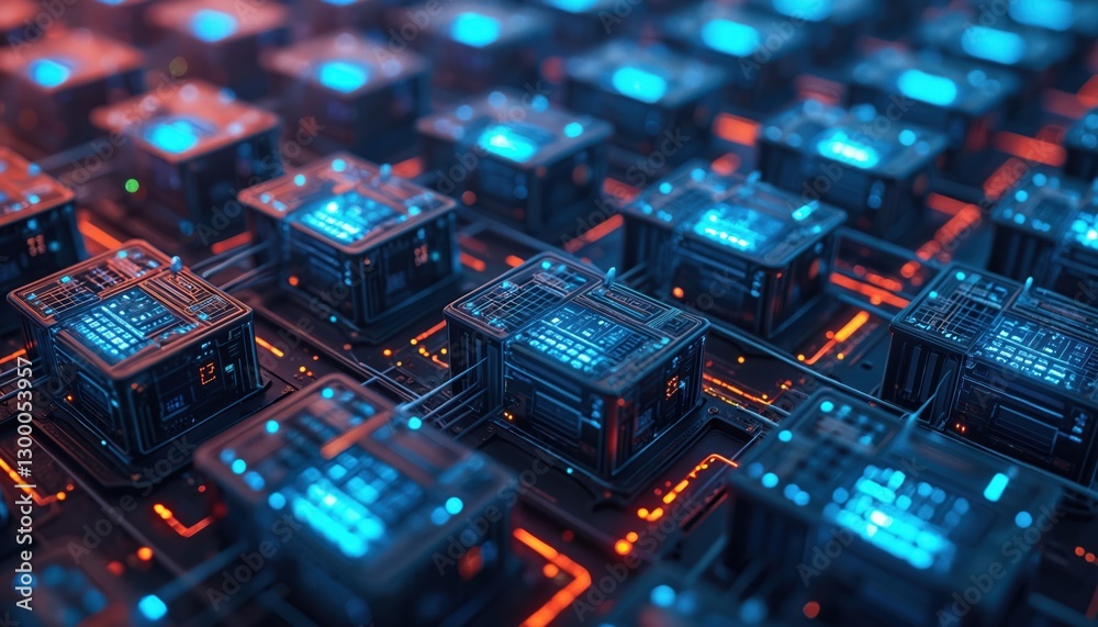 Poster ai powered container orchestration platforms within data center. futuristic image shows kubernetes c
