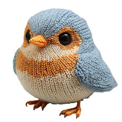 Obraz premium Adorable Hand-Knitted Skylark Bird Toy in Soft Blue and Orange Colors on a Crisp Transparent background