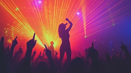 Silhouetted Singer's Energetic Performance: Vibrant Concert Stage