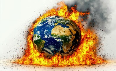 Fototapeta premium Catastrophic Vision of a Burning Earth: Fiery Destruction Symbolizing Climate Crisis and Urgency