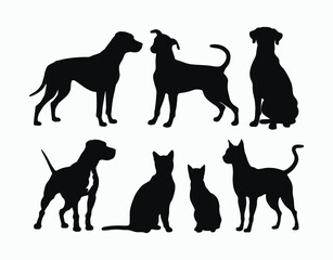 Pet Silhouette Dog and Cat Vector Template Illustration