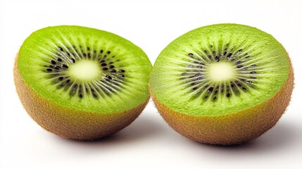 Fototapeta premium Refreshing Kiwi Fruit Halves with Seeds on White Background