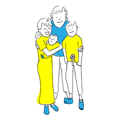 Family smiling and taking a photo. Happy family with mother, father, son and baby.