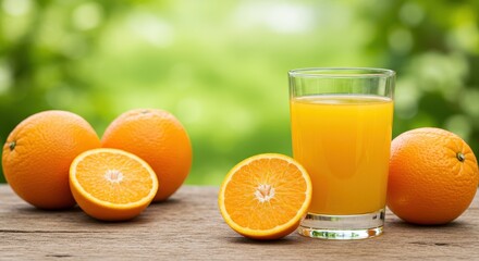 Naklejka premium Refreshing Orange Juice with Fresh Oranges