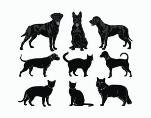 Playful Dog and Cat Silhouettes Template