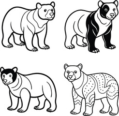 Bear Line Art with Various Expressions – Cartoon Wildlife Illustration line art coloring page