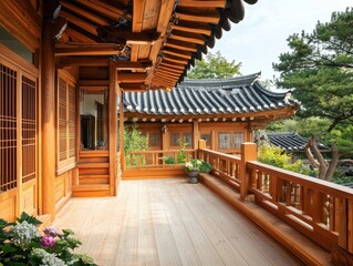 Naklejka premium Traditional Korean Wooden Structure and Architecture Style
