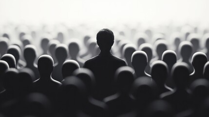 Pink silhouette of couple standing in monochrome crowd of different people,surreal unique and different concept,loneliness in society,shadow,freedom,Love,be yourself,Stand out from the crowd.