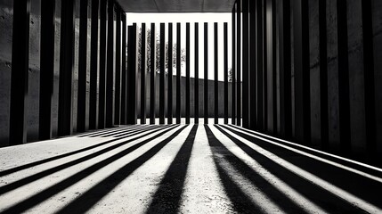Fototapeta premium Abstract Dark Structure with Long Shadows Creating Contrast and Perspective