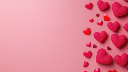 Red and Pink Glitter Hearts on Pink Background Valentines Day Romance