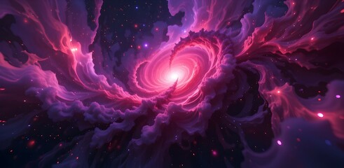 Vibrant Red and Purple Nebula with Fractal Art and Smooth Blending