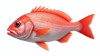 Fototapeta premium A vibrant red fish with a large eye and spiny dorsal fin, resembling a grouper strawberry, against a white background.