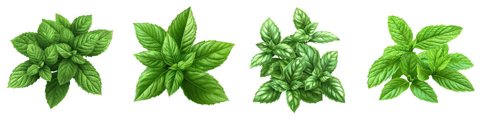 Vibrant herbal ingredients for botanical hair care branding. A variety of vibrant green basil leaves arranged in groups, showcasing different shapes and textures