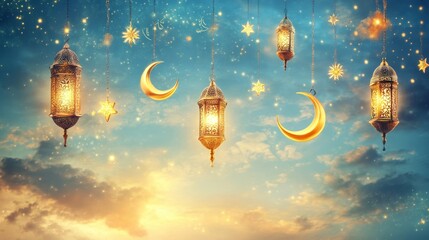 Obraz premium Joyful ramadan celebrations middle east graphic elements festive environment vibrant viewpoint golden accents