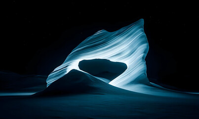 Ethereal Ice Formation Glowing in Darkness with Light Reflection