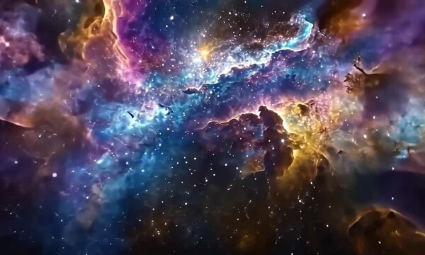 Stunning Video of Spacecraft in Small Magellanic Cloud Galaxy with Clusters of Stars Nebulous Gas Clouds Galaxies