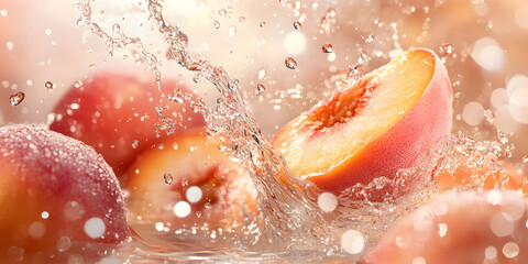 Ripe and Juicy Yellow Plums and Peaches Captured in a Dynamic Water Splash, Highlighting Their Natural Sweetness and Refreshing Appeal

