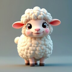 Fototapeta premium Cute baby sheep 3d character, isolated. Cartoon curly sheep with big eyes and pink cheeks. 3d render illustration. Farm animal set. Minimal plastic style. Sweet adorable lamb.