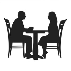 Couple Sitting in Restaurant Silhouette vector illustration