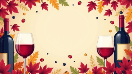 Celebrate National Drink Wine Day with a glass of red wine surrounded by autumn leaves and berries.