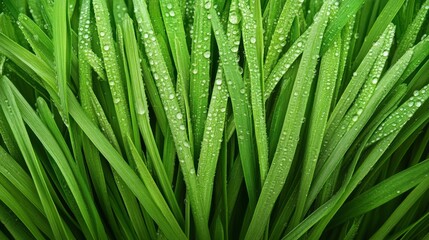 Fototapeta premium Raindrops dancing on fresh green grass nature macro photography outdoor close-up captivating beauty