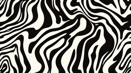 Abstract Black and White Wavy Pattern with Fluid Organic Shapes