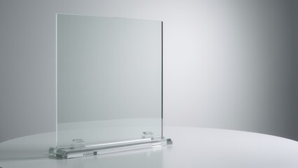 A perspex sign holder on a white surface with a gradient background