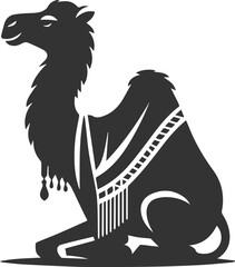 Camel sitting with a blanket covering its back animal silhouette