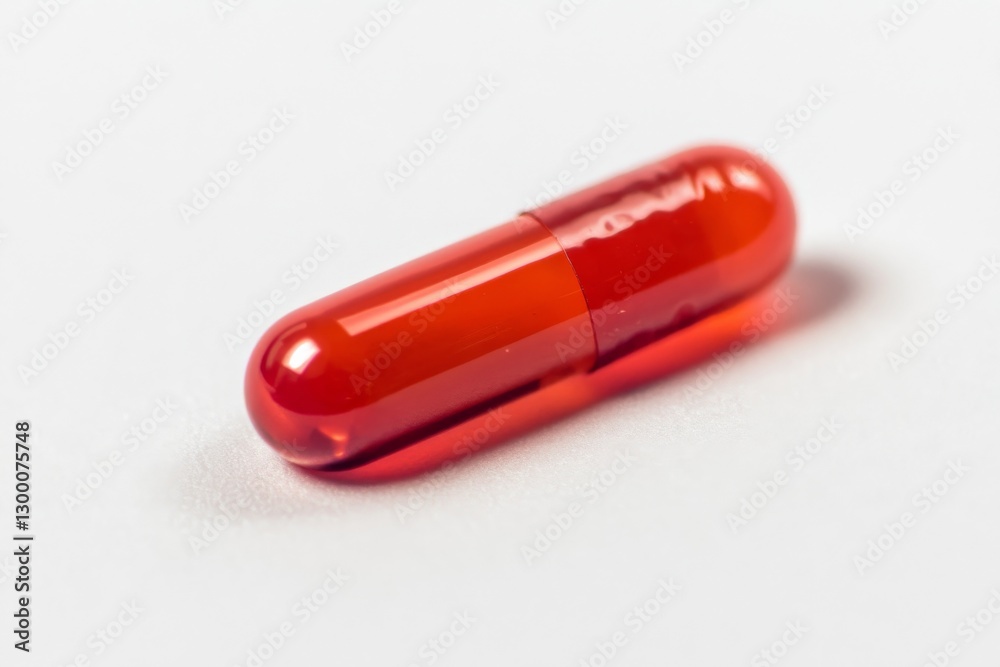 Aufkleber a red capsule rests on a pristine white surface, showcasing its label and transparent design that em